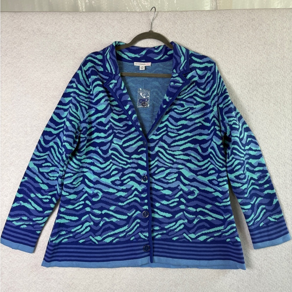 Isaac Mizrahi Blue and Teal Patterned Knit Jacket